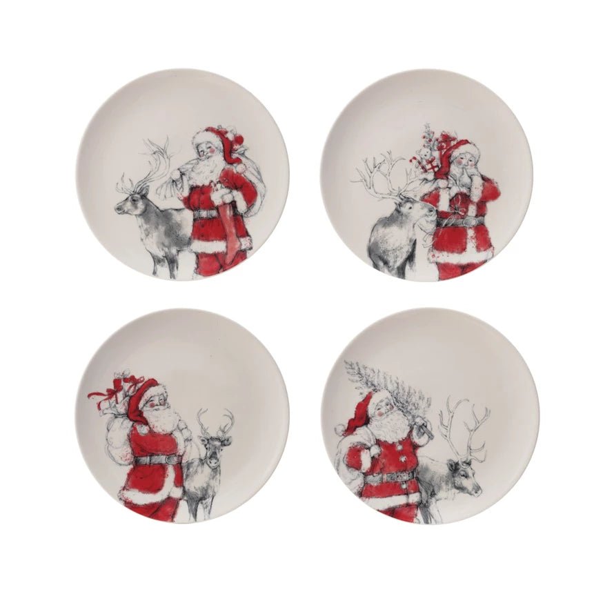 Santa & Reindeer Stoneware Plates, Set of 4 - Something Splendid Co.