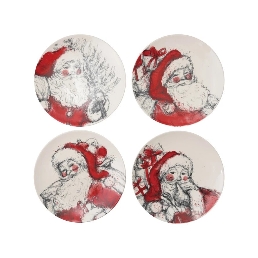 Santa Stoneware Plates, Set of 4 - Something Splendid Co.