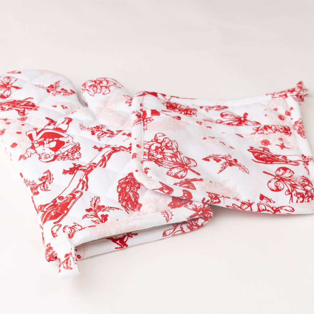 Santa Toile Oven Mitt Set - Something Splendid Co.