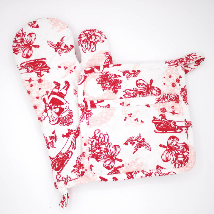 Santa Toile Oven Mitt Set - Something Splendid Co.