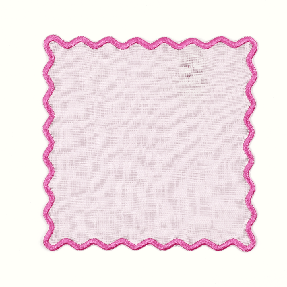 Scalloped Pink Linen Square Cocktail Napkins - Set of 4 - Something Splendid Co.
