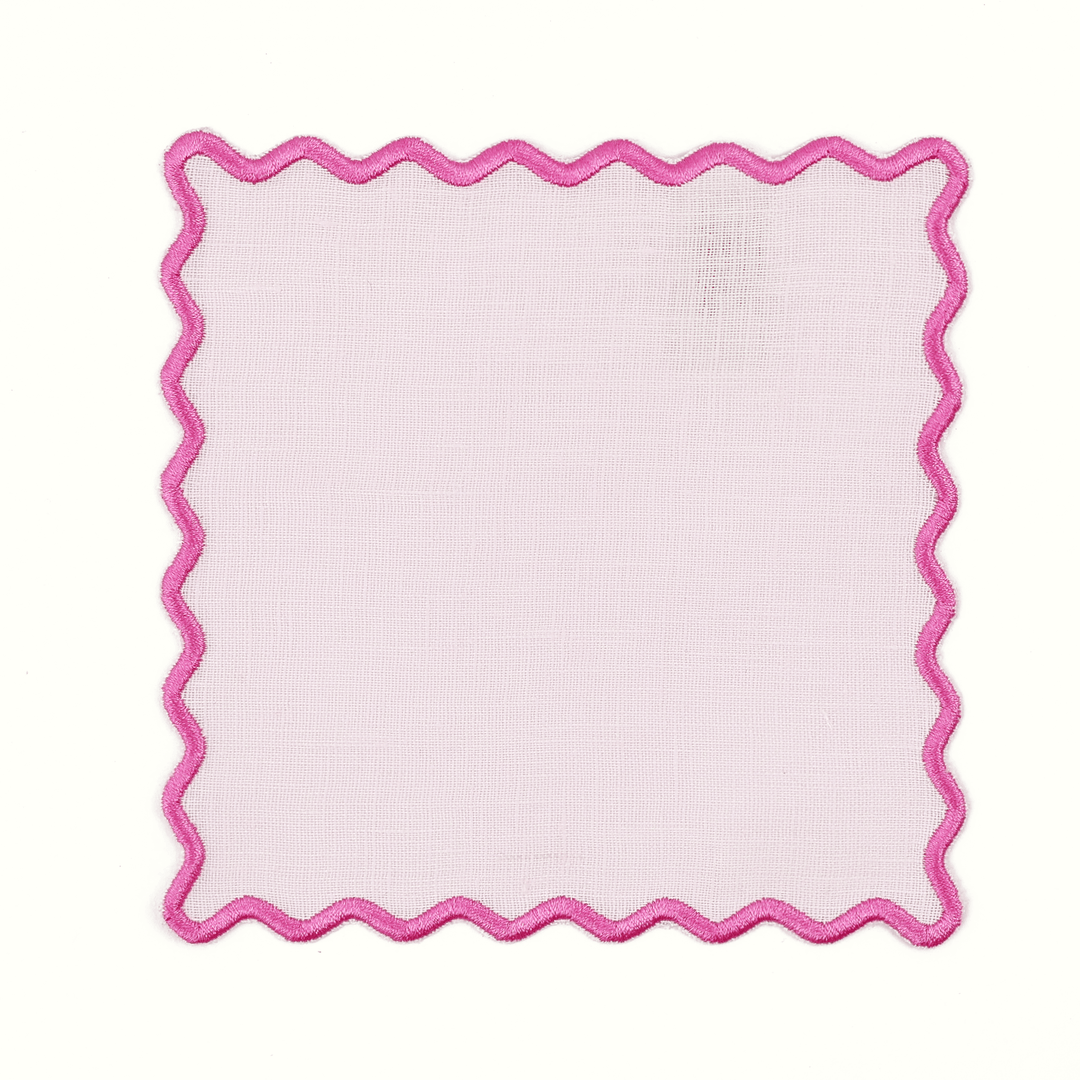 Scalloped Pink Linen Square Cocktail Napkins - Set of 4 - Something Splendid Co.