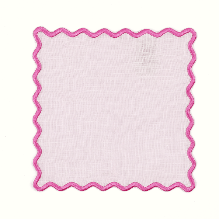 Scalloped Pink Linen Square Cocktail Napkins - Set of 4 - Something Splendid Co.