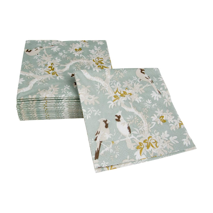 Scenic Songbirds Celadon Cocktail Napkins - Something Splendid Co.