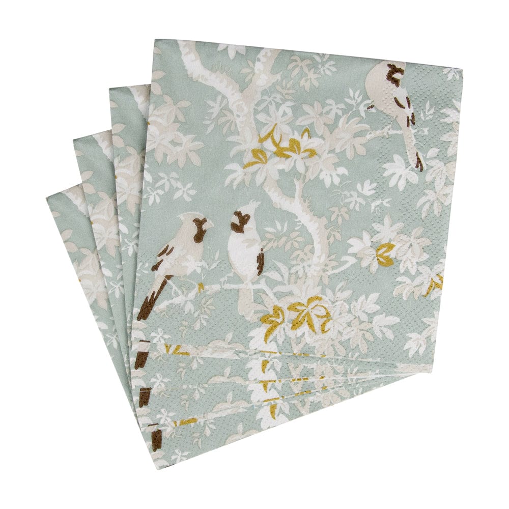Scenic Songbirds Celadon Cocktail Napkins - Something Splendid Co.