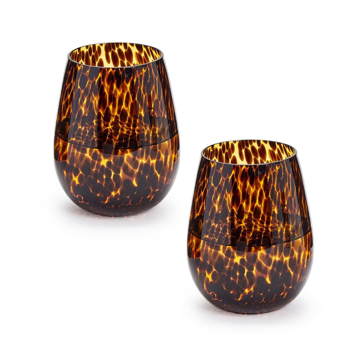 Set of 2 Tortoise Print Stemless Wine Glasses - Something Splendid Co.