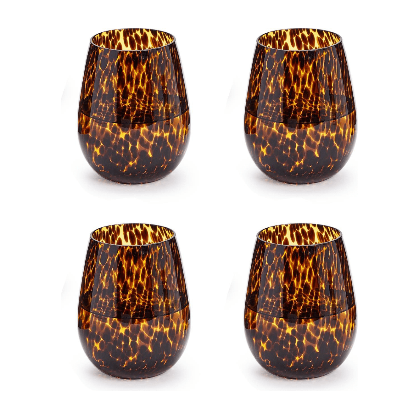 Set of 2 Tortoise Print Stemless Wine Glasses - Thumbnail 3