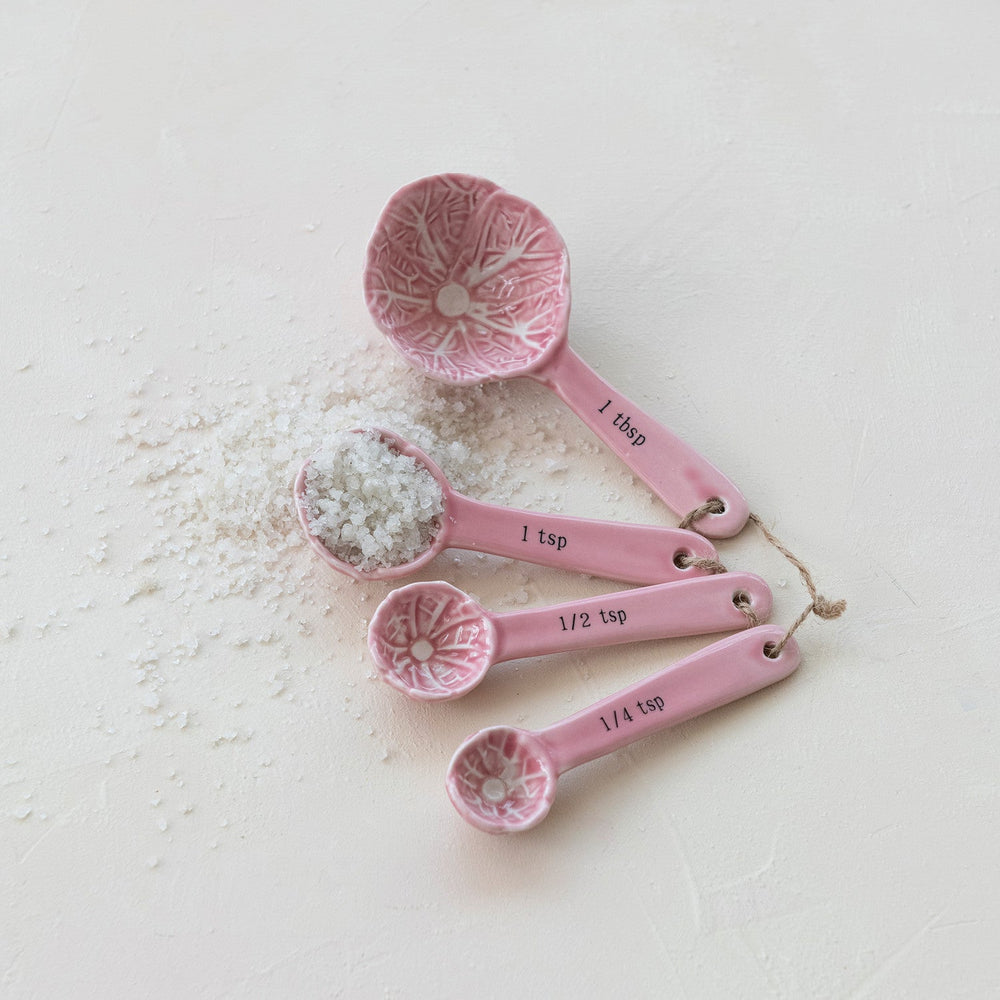 Set of 4 Stoneware Cabbage Shaped Measuring Spoons - Pink - Something Splendid Co.