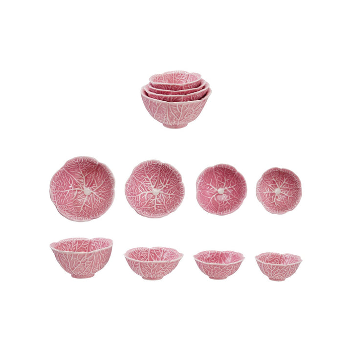 Set of 4 Stoneware Cabbage Shaped Prep Bowls - Pink - Something Splendid Co.