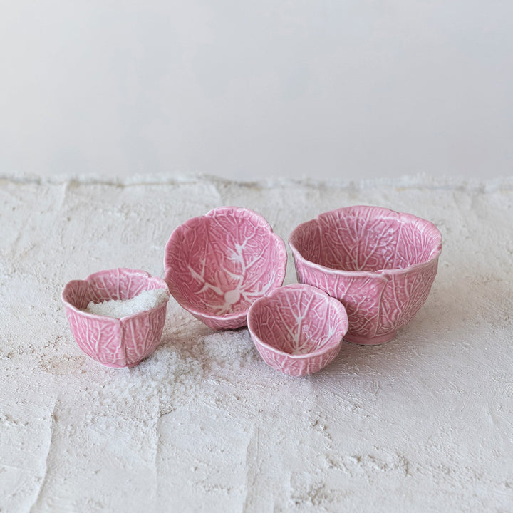 Set of 4 Stoneware Cabbage Shaped Prep Bowls - Pink - Something Splendid Co.