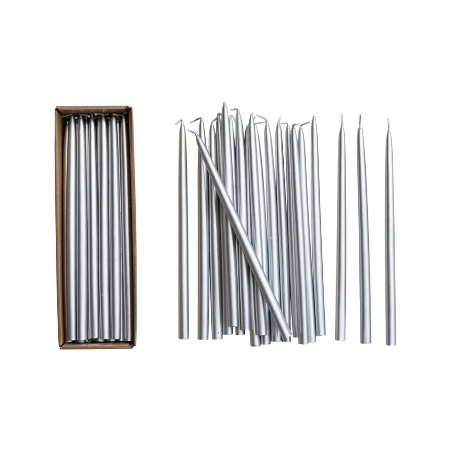 Silver Thin Taper Candles, Set of 24 - Something Splendid Co.