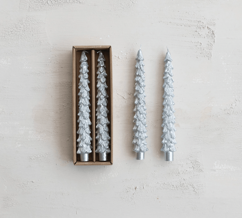 Silver Tree Shaped Taper Candles, Set of 2 - Something Splendid Co.