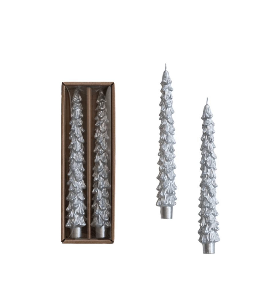 Silver Tree Shaped Taper Candles, Set of 2 - Something Splendid Co.
