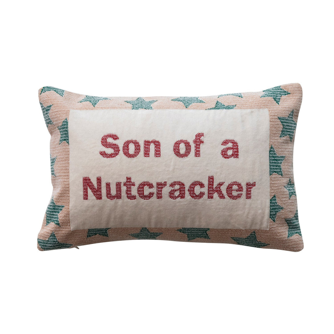 "Son of a Nutcracker" Embroidered Lumbar Pillow - Something Splendid Co.