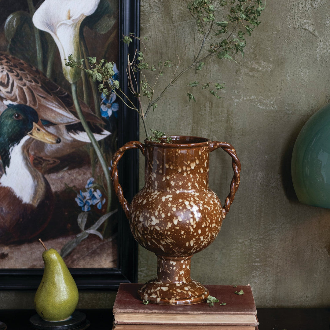 Speckled Stoneware Urn with Twisted Handles - Something Splendid Co.