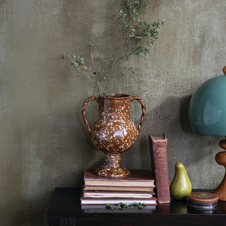 Speckled Stoneware Urn with Twisted Handles - Something Splendid Co.