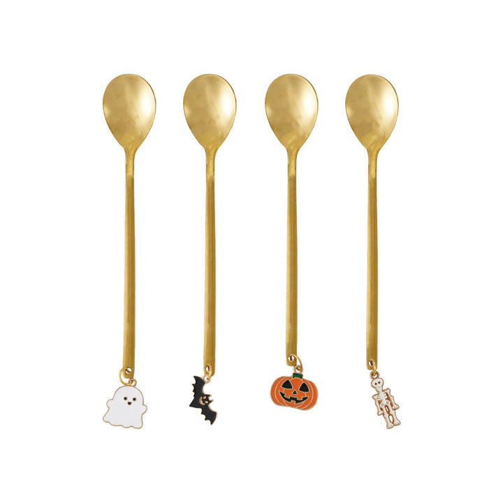 Stainless Steel Spoon with Enameled Halloween Charm, Brass Finish, 4 Styles - Something Splendid Co.