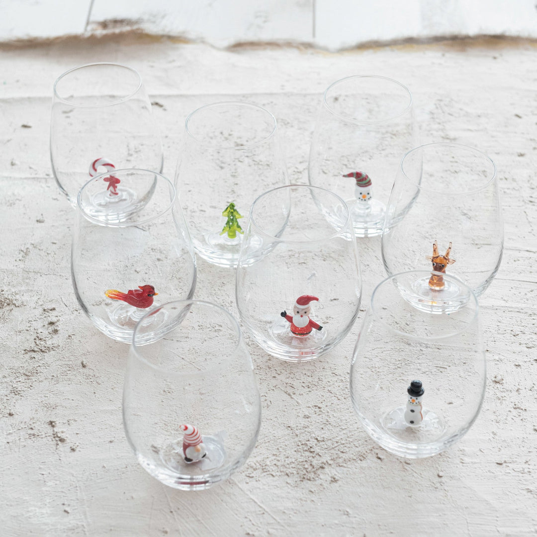 Stemless Wine Glass w/ Holiday Figure Inside, 8 Styles - Something Splendid Co.