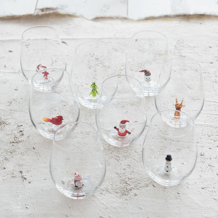 Stemless Wine Glass w/ Holiday Figure Inside, 8 Styles - Something Splendid Co.