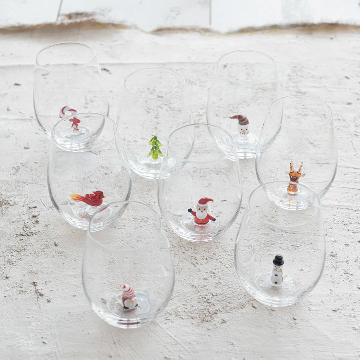 Stemless Wine Glass with Holiday Figure Inside, 8 Styles - Something Splendid Co.