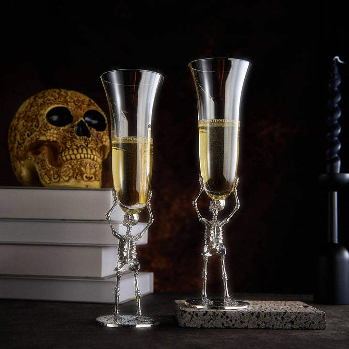 Stemmed Skeleton Champagne Flute Glass | Set of 2 - Something Splendid Co.