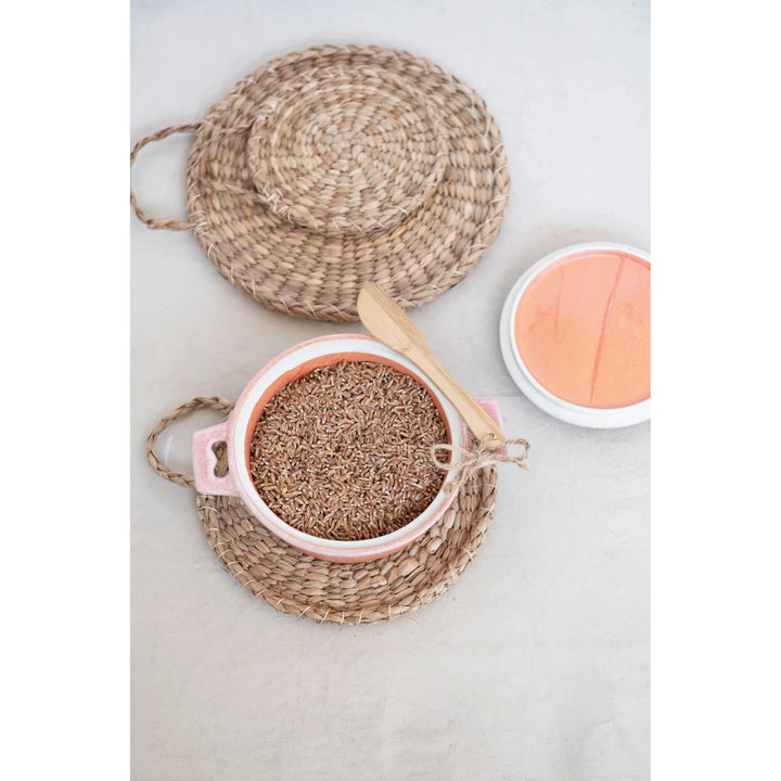 Stoneware Brie Baker with Bamboo Spreader - Pink - Something Splendid Co.