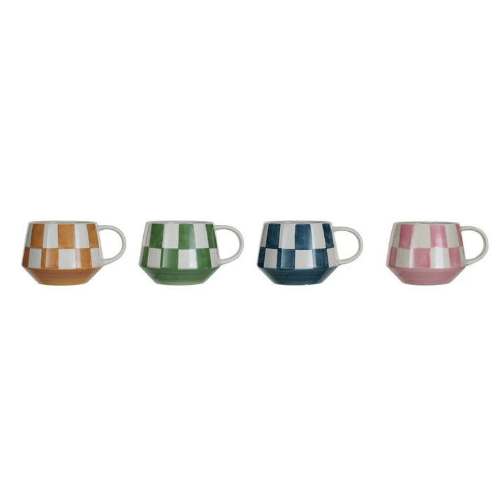 Stoneware Mug with Check Patterns, 4 Colors - Something Splendid Co.