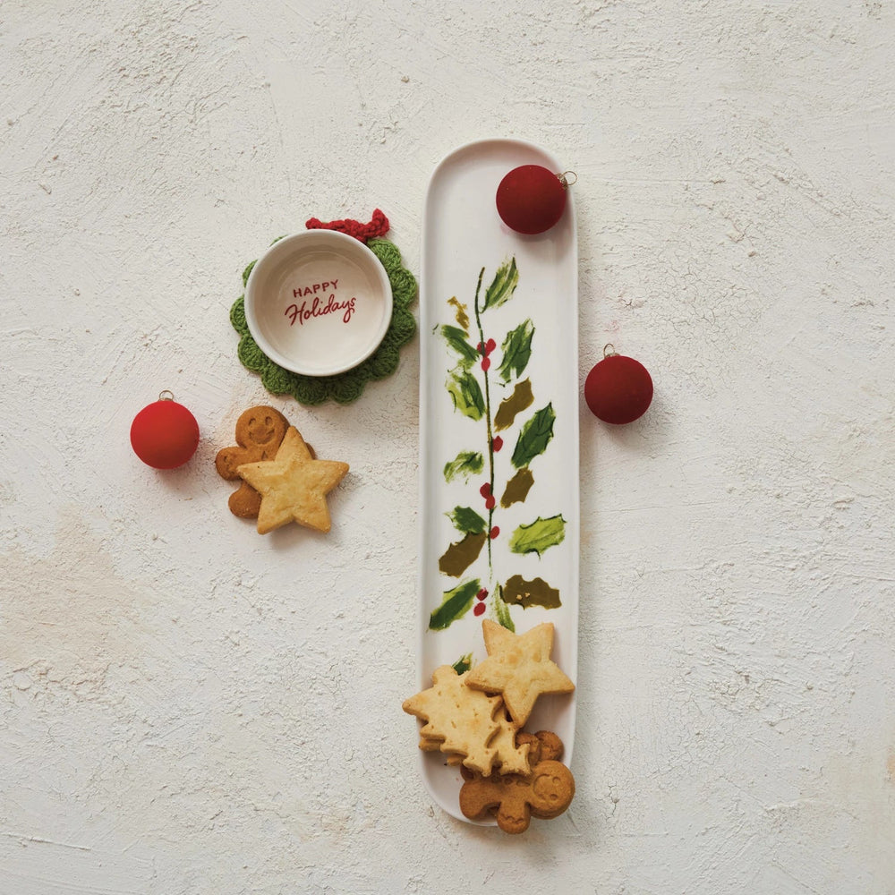 Stoneware Platter & Dish w/ Holly Leaves & Berries - Something Splendid Co.