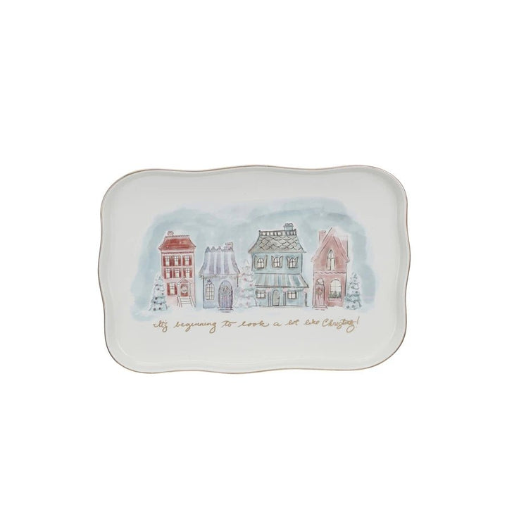 Stoneware Platter with Village Christmas Scene - Something Splendid Co.