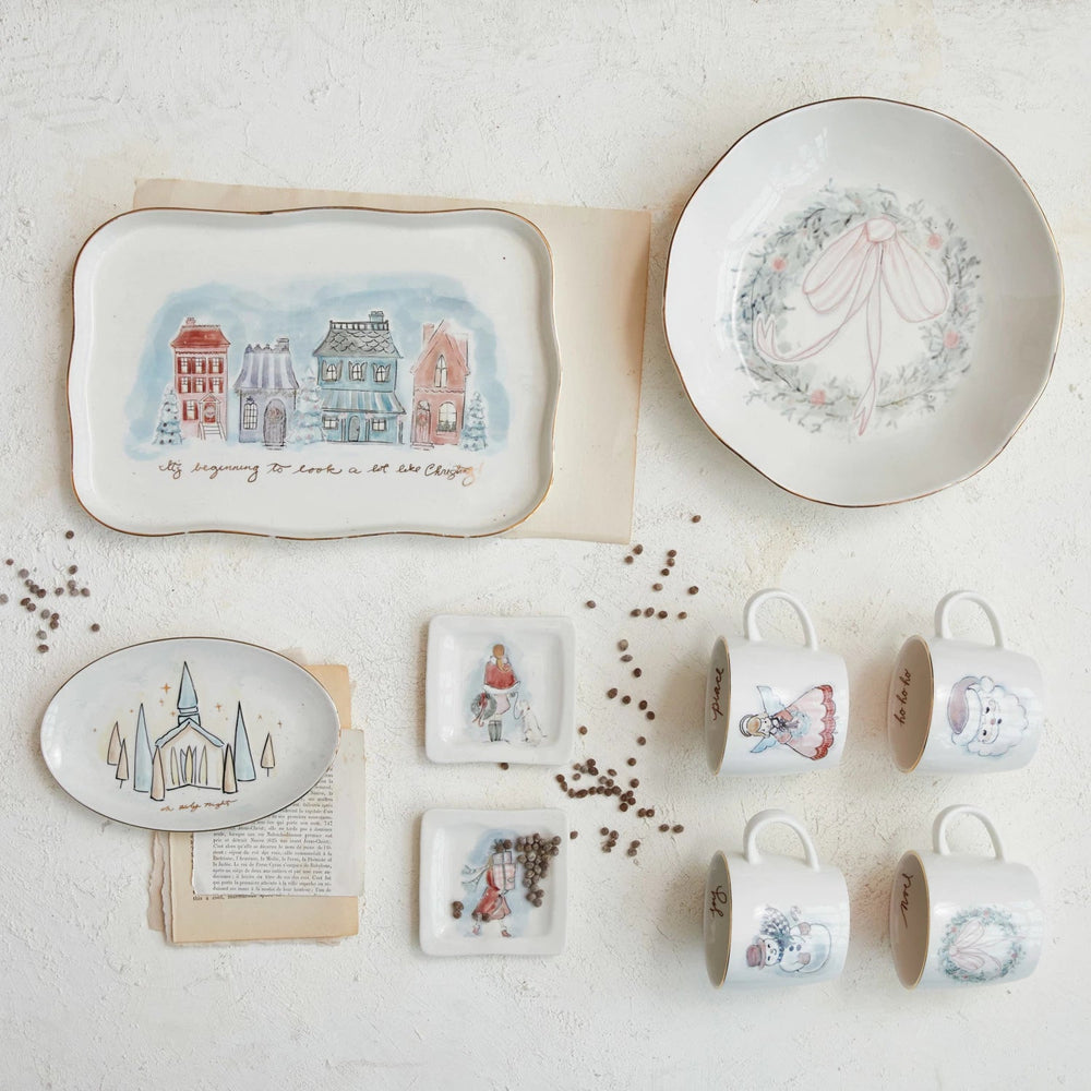 Stoneware Platter with Village Christmas Scene - Something Splendid Co.