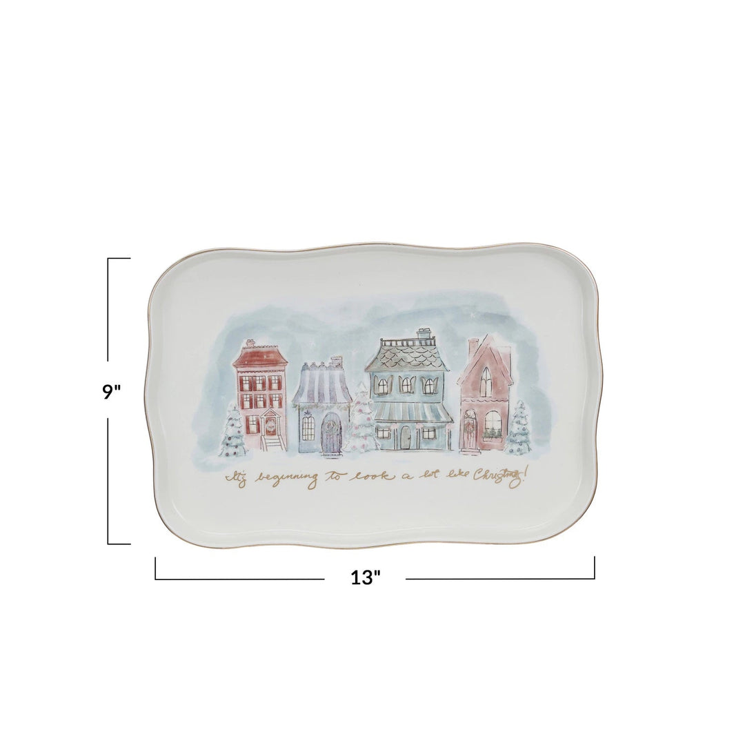 Stoneware Platter with Village Christmas Scene - Something Splendid Co.