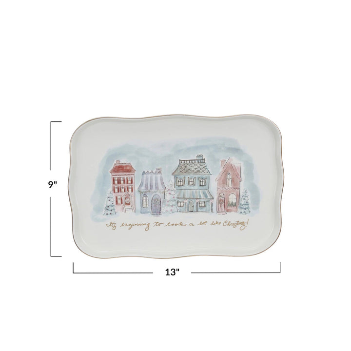 Stoneware Platter with Village Christmas Scene - Something Splendid Co.