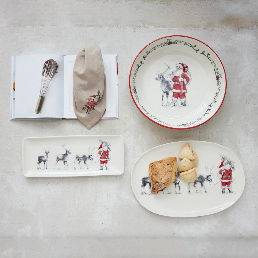 Stoneware Santa & Reindeer Bowl - Something Splendid Co.