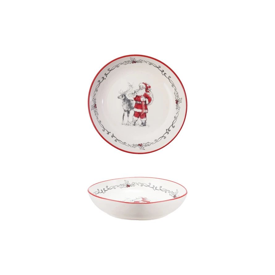 Stoneware Santa & Reindeer Bowl - Something Splendid Co.
