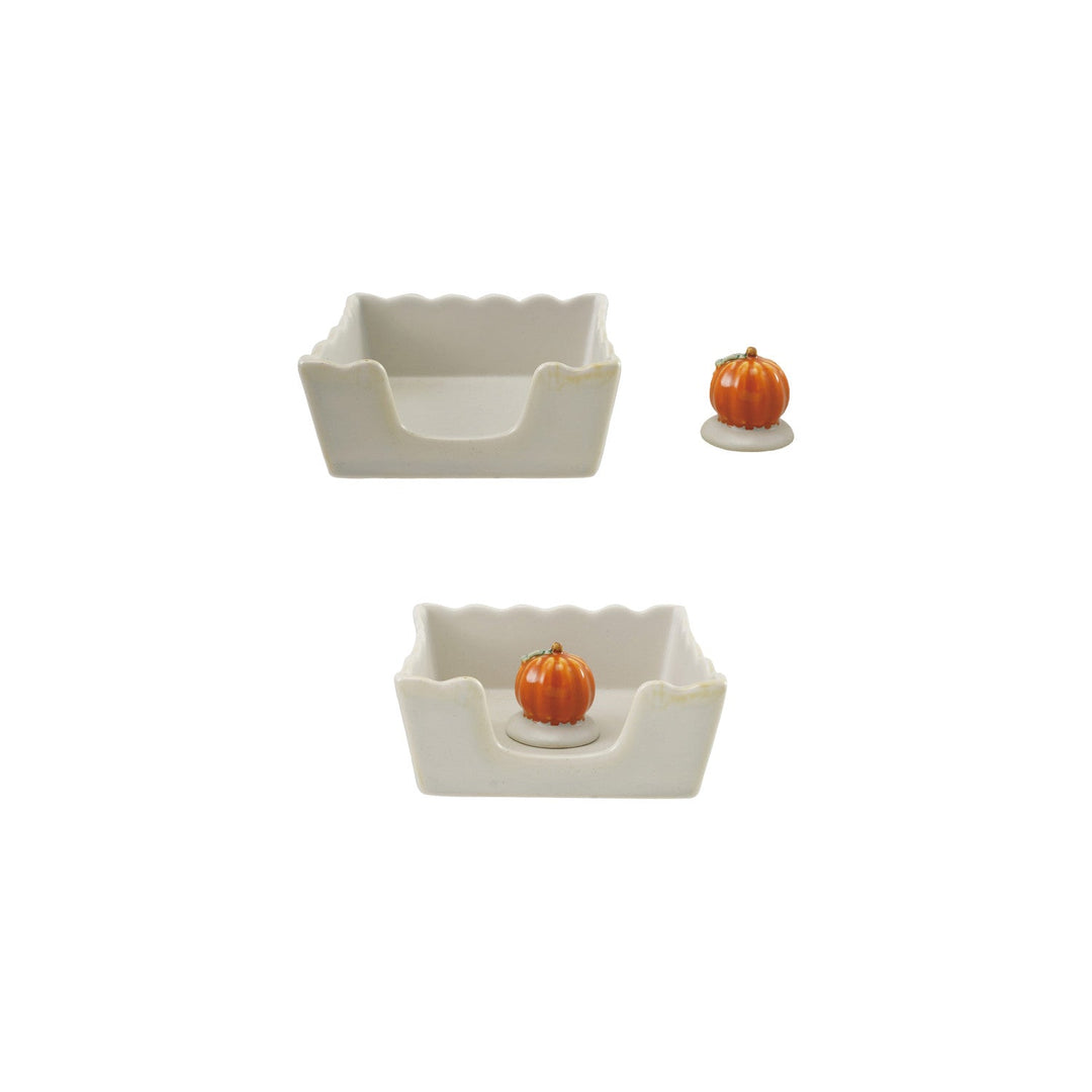 Stoneware Scalloped Cocktail Napkin Holder with Weight - Something Splendid Co.