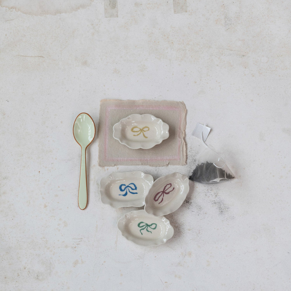 Stoneware Scalloped Dish with Bow, 4 Colors - Something Splendid Co.