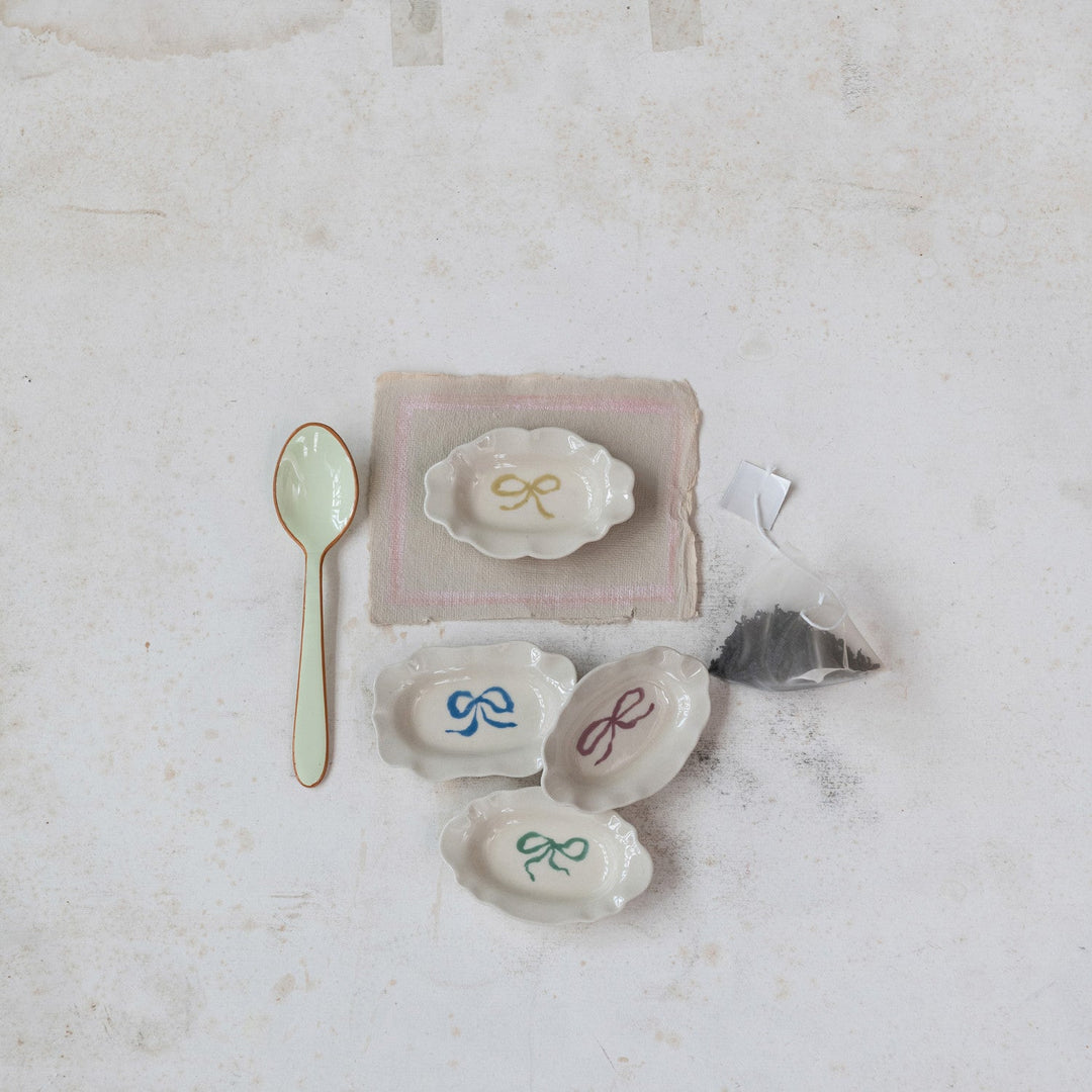 Stoneware Scalloped Dish with Bow, 4 Colors - Something Splendid Co.