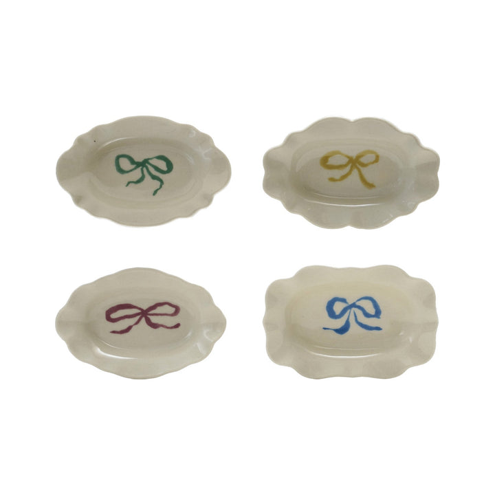 Stoneware Scalloped Dish with Bow, 4 Colors - Something Splendid Co.