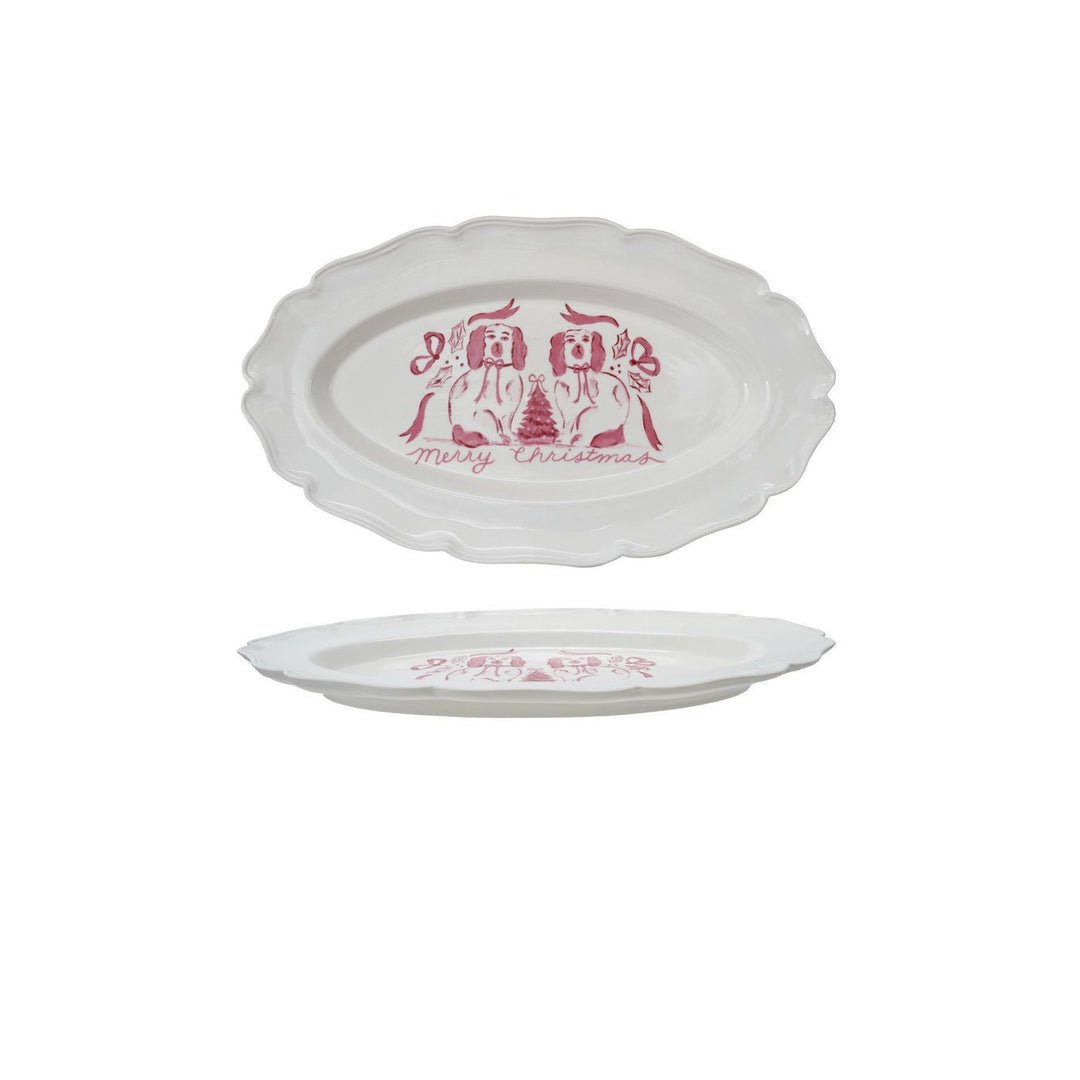 Stoneware Scalloped Platter with Staffordshire Dogs - Something Splendid Co.