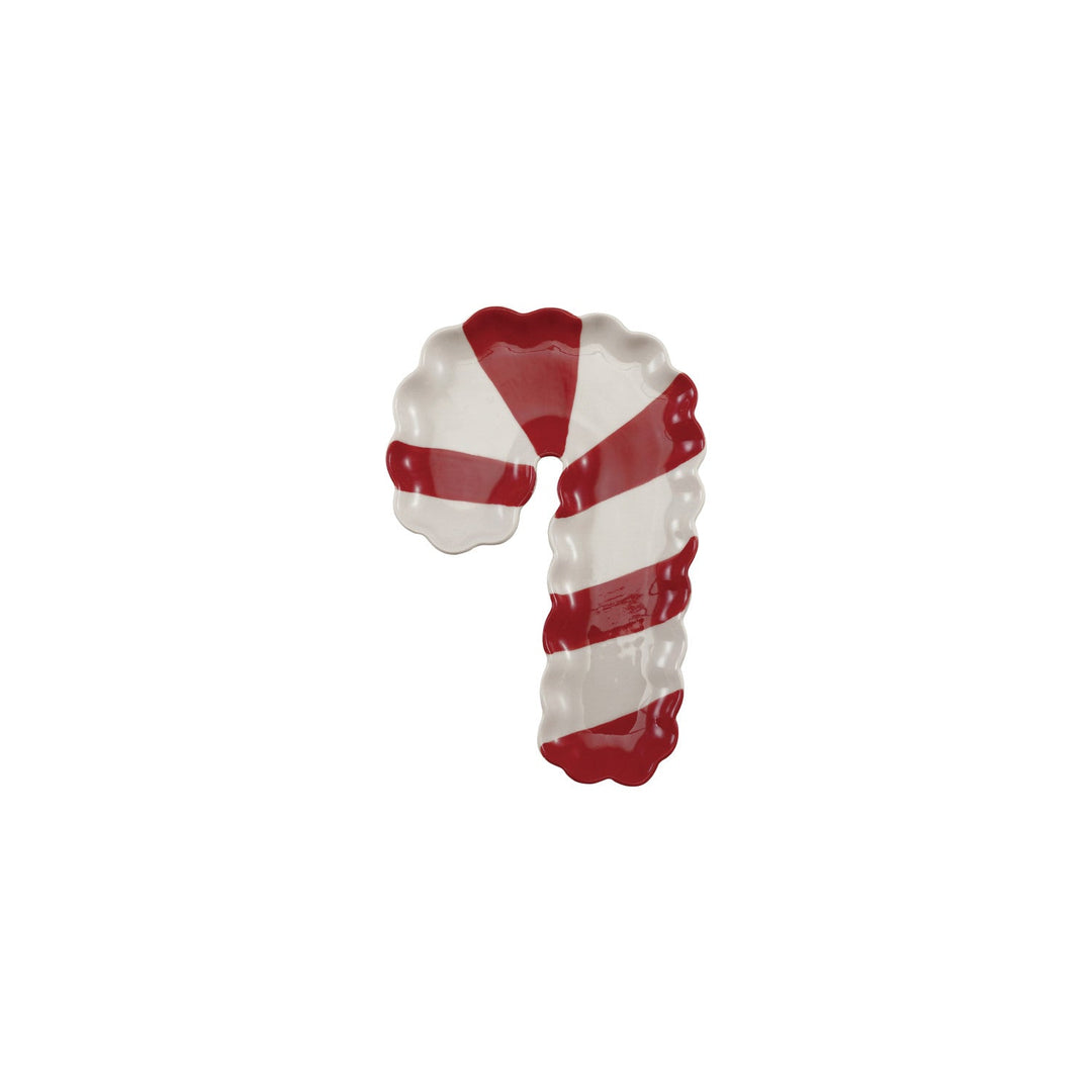 Stoneware Scalloped Striped Candy Cane Shaped Dish, Red & White - Something Splendid Co.