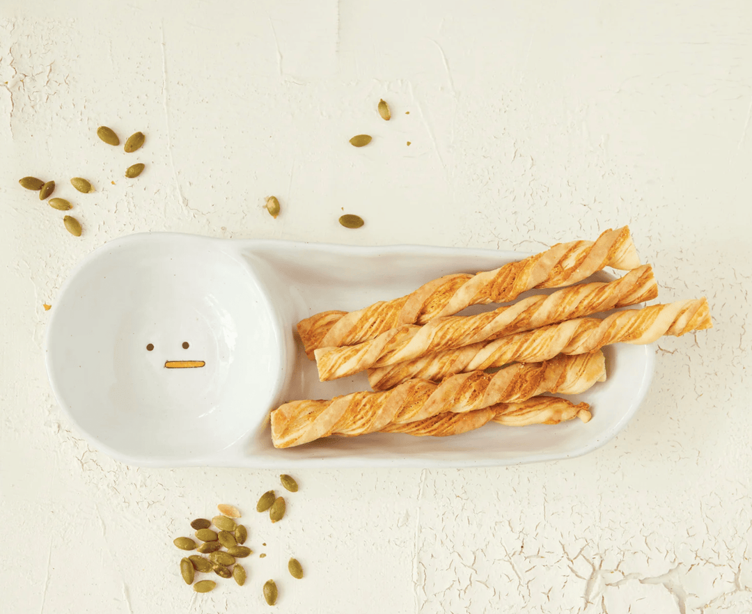 Stoneware Two - Section Dish with Snowman Face - Something Splendid Co.