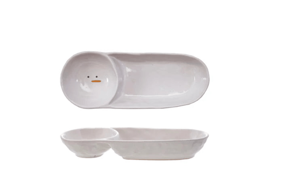 Stoneware Two - Section Dish with Snowman Face - Something Splendid Co.