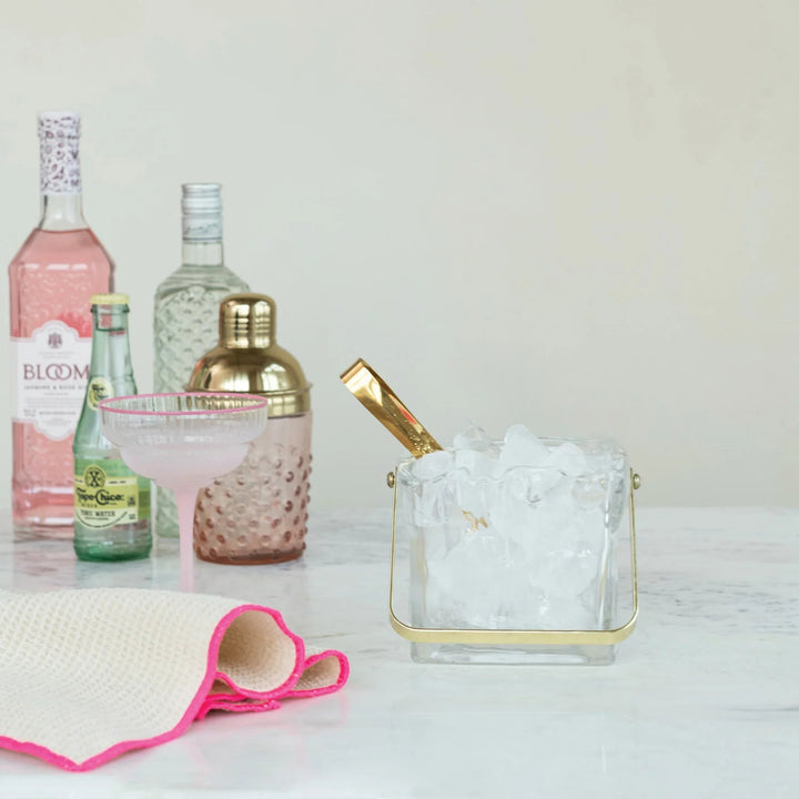 Textured Glass Ice Bucket with Tongs - Something Splendid Co.