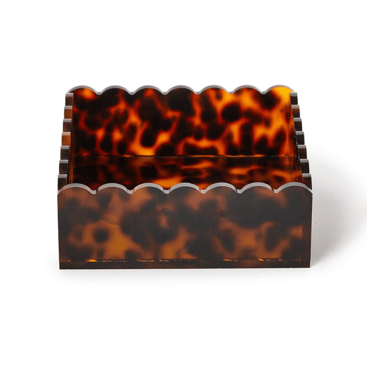 Tortoise Print Scalloped Edge Acrylic Cocktail Napkin Holder - Something Splendid Co.