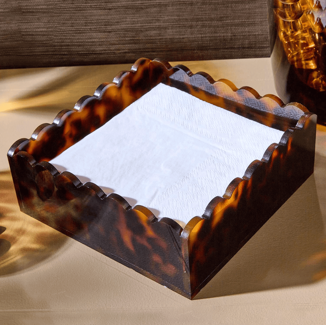 Tortoise Print Scalloped Edge Acrylic Cocktail Napkin Holder - Something Splendid Co.