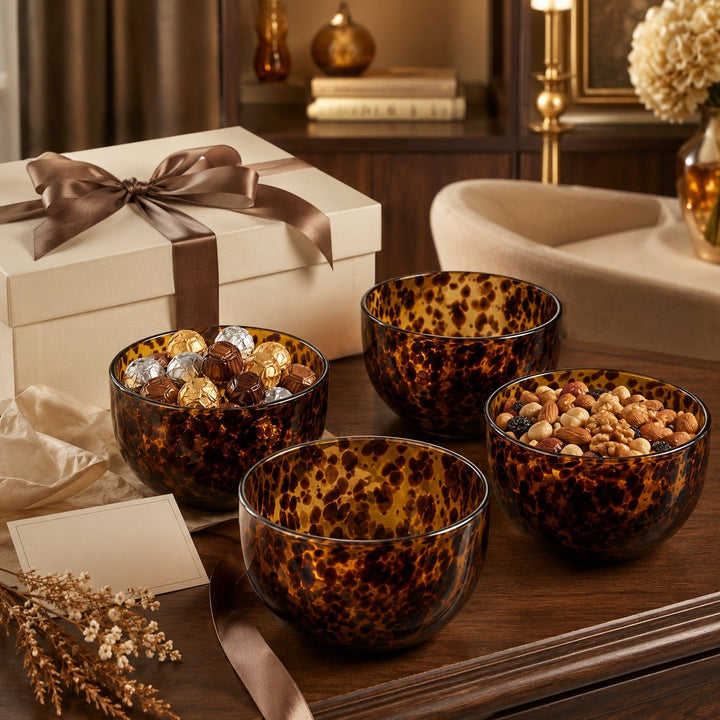 Tortoiseshell Leopard Print Glass Bowls - Set of 4 - Something Splendid Co.