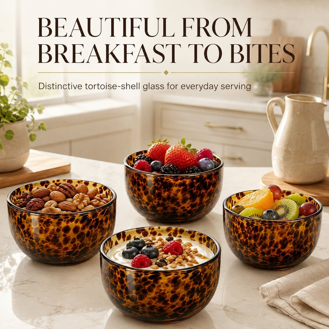 Tortoiseshell Leopard Print Glass Bowls - Set of 4 - Something Splendid Co.