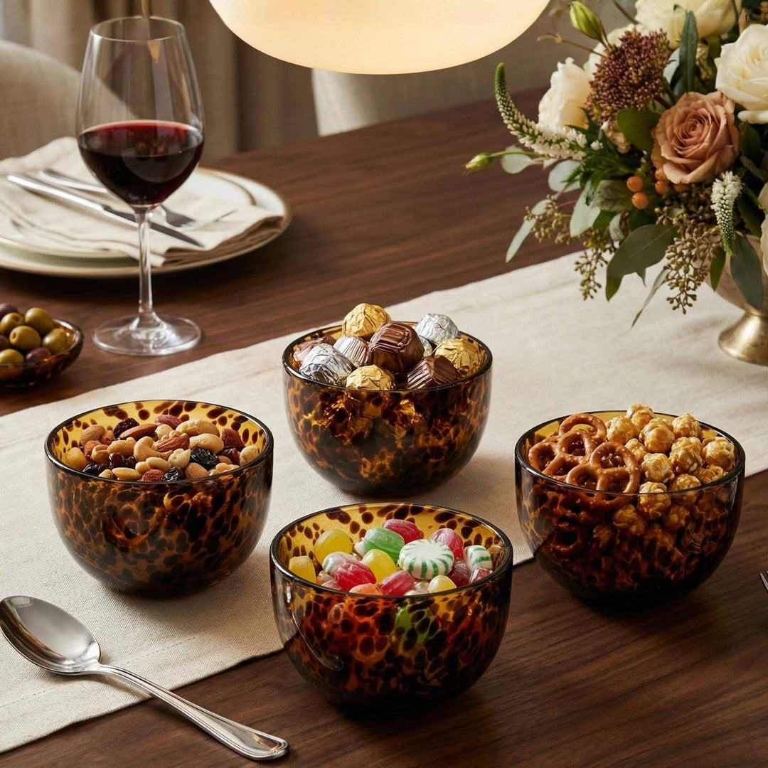 Tortoiseshell Leopard print Glass Bowls Set of 4 - Something Splendid Co.