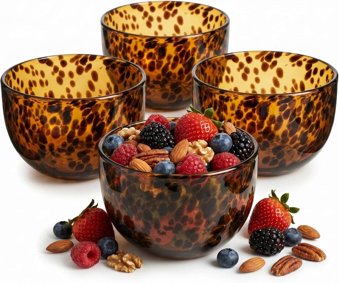 Tortoiseshell Leopard print Glass Bowls Set of 4 - Something Splendid Co.