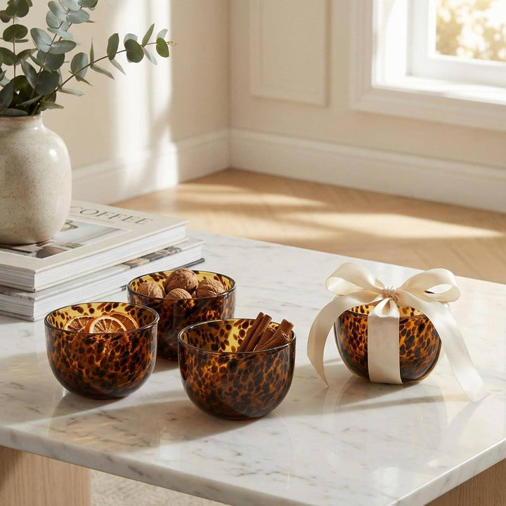 Tortoiseshell Leopard print Glass Bowls Set of 4 - Something Splendid Co.